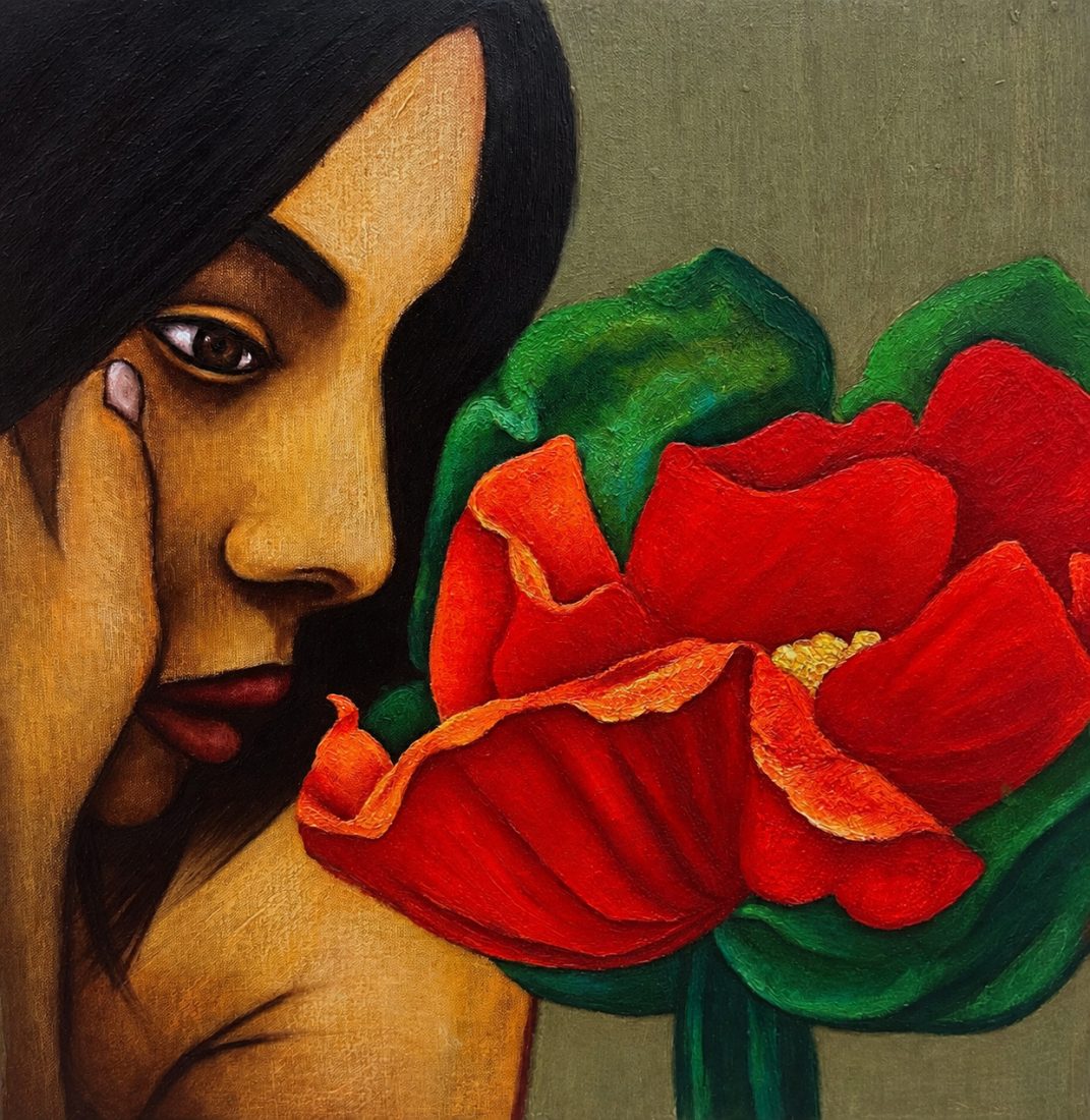 Petals of Thought — oil and pastel on canvas
